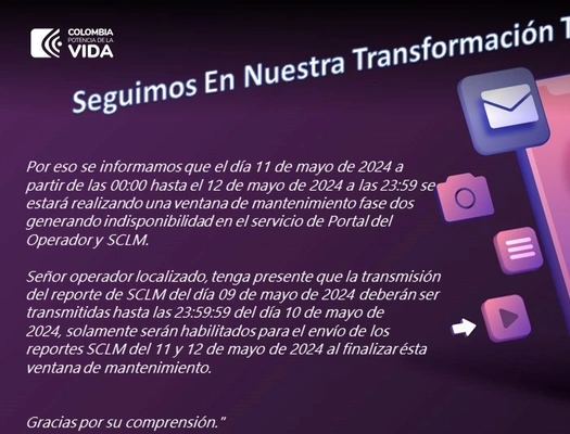 Ventana de Mantenimiento Portal del Operador y SCLM Fase Dos